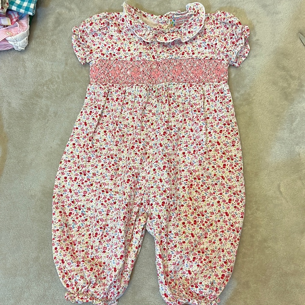 Smocked Pink Floral Romper ~ 12mo